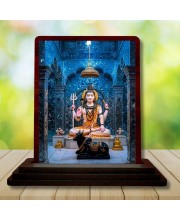 Car Desk/Table Top Lord Shiva Wooden Photo Stand 3x4 Inches, Compact & Stylish Spiritual Display For Car, Home & Office (Pack Of 1) (F14313)