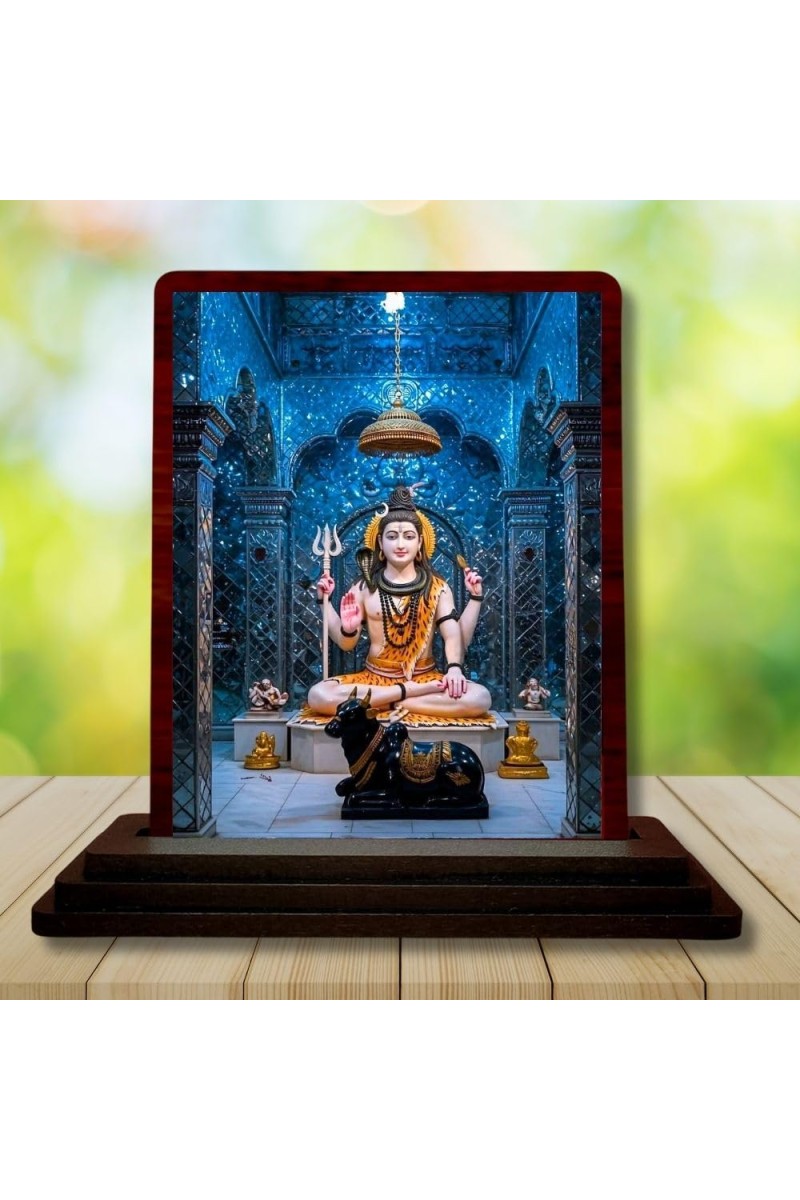Car Desk/Table Top Lord Shiva Wooden Photo Stand 3x4 Inches, Compact & Stylish Spiritual Display For Car, Home & Office (Pack Of 1) (F14313)