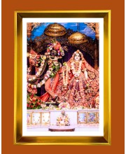 Divine Radha Krishna Golden Photo Frame - 10x14 Inches | Elegant Wooden Frame For Home, Office & Temple Decoration | Spiritual Wall & Table Decor and Gift Item