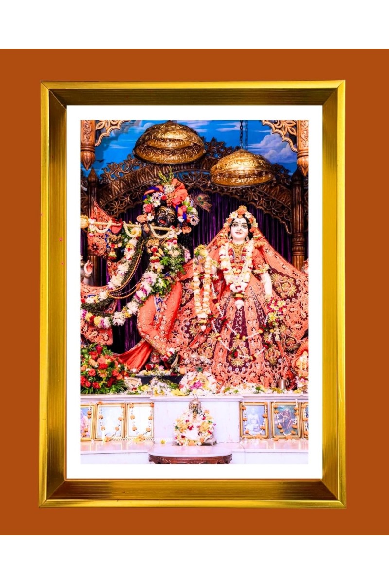 Divine Radha Krishna Golden Photo Frame - 10x14 Inches | Elegant Wooden Frame For Home, Office & Temple Decoration | Spiritual Wall & Table Decor and Gift Item