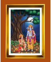 Lord Ram And Hanuman Golden Photo Frame - 10x14 Inches | Elegant Wooden Frame For Home, Office & Temple Decoration | Spiritual Wall & Table Decor and Gift Item