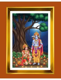 Lord Ram And Hanuman Golden Photo Frame - 10x14 Inches | Elegant Wooden Frame For Home, Office & Temple Decoration | Spiritual Wall & Table Decor And Gift Item (F9452)