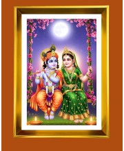 Divine Radha Krishna Golden Photo Frame - 10x14 Inches | Elegant Wooden Frame For Home, Office & Temple Decoration | Spiritual Wall & Table Decor and Gift Item