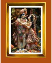 Divine Radha Krishna Golden Photo Frame - 10x14 Inches | Elegant Wooden Frame For Home, Office & Temple Decoration | Spiritual Wall & Table Decor and Gift Item