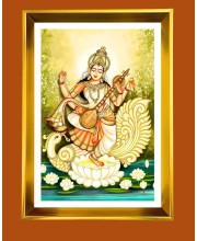 Mata Saraswati Golden Photo Frame - 10x14 Inches | Elegant Wooden Frame For Home, Office & Temple Decoration | Spiritual Wall & Table Decor And Gift Item (F9904)