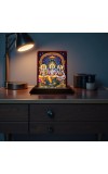 Car Desk/Table Top Bramha Vishnu Shiva Wooden Photo Stand 3x4 Inches, Compact & Stylish Spiritual Display For Car, Home & Office (Pack Of 1) (F14248)
