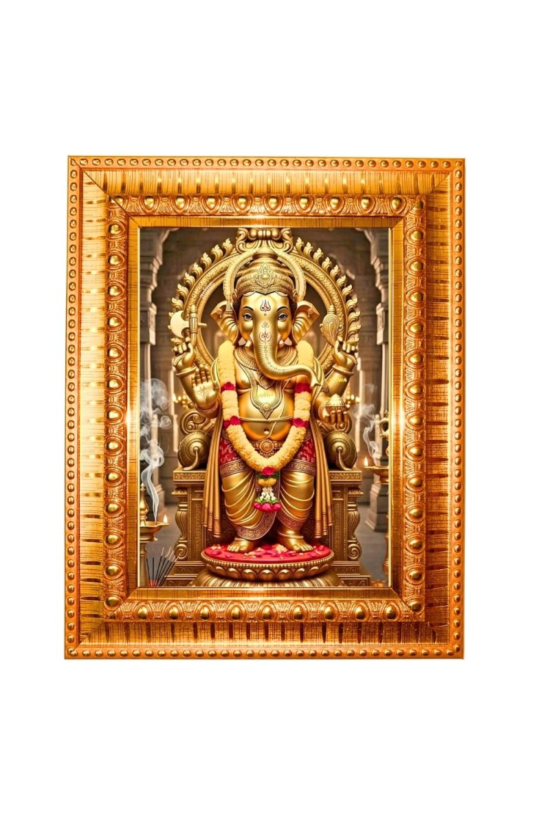 Goddess Saraswati Golden Designer Photo Frame | 12x16 Inch Religious Wall Hanging Frame For Home, Office Decoration and Spiritual Gift Item (M2)