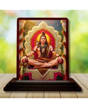 Car Desk/Table Top Lord Shiva Wooden Photo Stand 3x4 Inches, Compact & Stylish Spiritual Display For Car, Home & Office (Pack Of 1) (F14147)