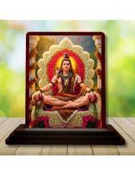 Car Desk/Table Top Lord Shiva Wooden Photo Stand 3x4 Inches, Compact & Stylish Spiritual Display For Car, Home & Office (Pack Of 1) (F14147)