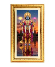 Lord Vishnu Digital Golden Color Photo Frame | Hindu Religious Wall Decor | 12x19 Inches - Inspirational Wall Art For Office, Home Decor - Ideal Spiritual Gift (F10396)