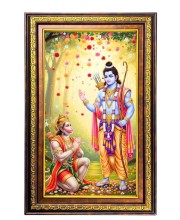 Lord Hanuman And Lord Rama Digital Golden Balck Color Photo Frame | Hindu Religious Wall Decor | 10x16 Inches - Inspirational Wall Art For Office, Home Decor - Ideal Spiritual Gift (F16704)