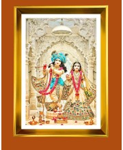 Divine Radha Krishna Golden Photo Frame - 10x14 Inches | Elegant Wooden Frame For Home, Office & Temple Decoration | Spiritual Wall & Table Decor and Gift Item