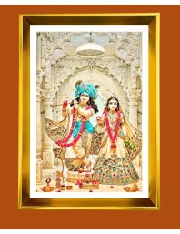 Divine Radha Krishna Golden Photo Frame - 18x22 Inches | Elegant Wooden Frame For Home, Office & Temple Decoration | Spiritual Wall & Table Decor And Gift Item (F9846)