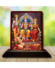 Car Desk/Table Top Lord Rama Darbar Wooden Photo Stand 3x4 Inches, Compact & Stylish Spiritual Display For Car, Home & Office (Pack Of 1) (F14246)