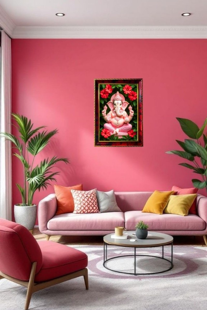 Lord Ganesha Photo Frame For Wall & Table | 7x9 Inch Golden Cherry Finish | Decorative Lord Ganesha Photo Frame For Home, Office & Pooja Room (F11799)