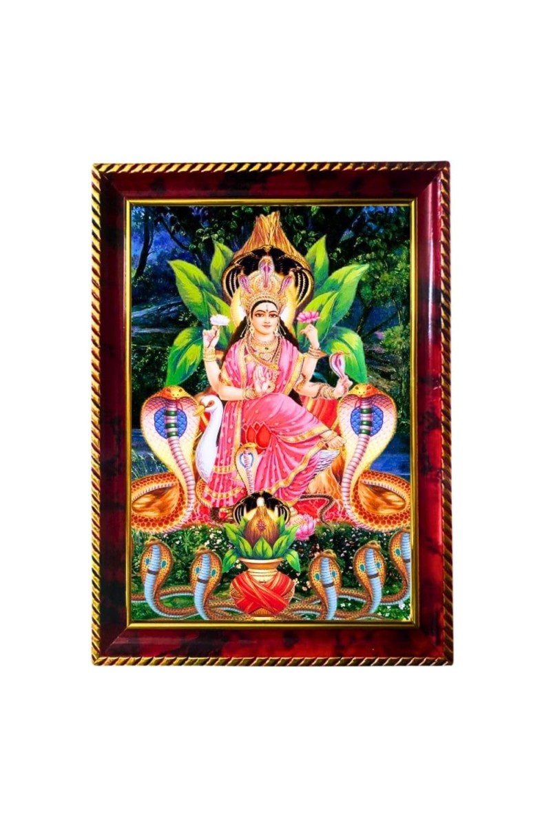 Maa Manasa Devi Photo Frame For Wall & Table | 7x9 Inch Golden Cherry Finish | Decorative Maa Manasa Devi Photo Frame For Home, Office & Pooja Room (F11695)