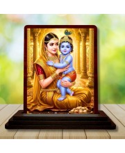 Car Desk/Table Top Yashodha Krishna Wooden Photo Stand 3x4 Inches, Compact & Stylish Spiritual Display For Car, Home & Office (Pack Of 1) (F14467)