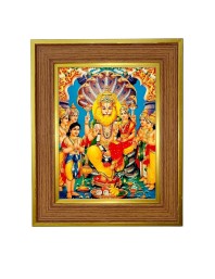 Lakshmi Narasimha Photo Frame 14x18 Inches-Brown Wooden Frame For Home, Office & Temple Decoration And Gifting (F6284)
