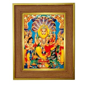 Lakshmi Narasimha Photo Frame 10x14 Inches-Brown Wooden Frame For Home, Office & Temple Decoration And Gifting (F6284)