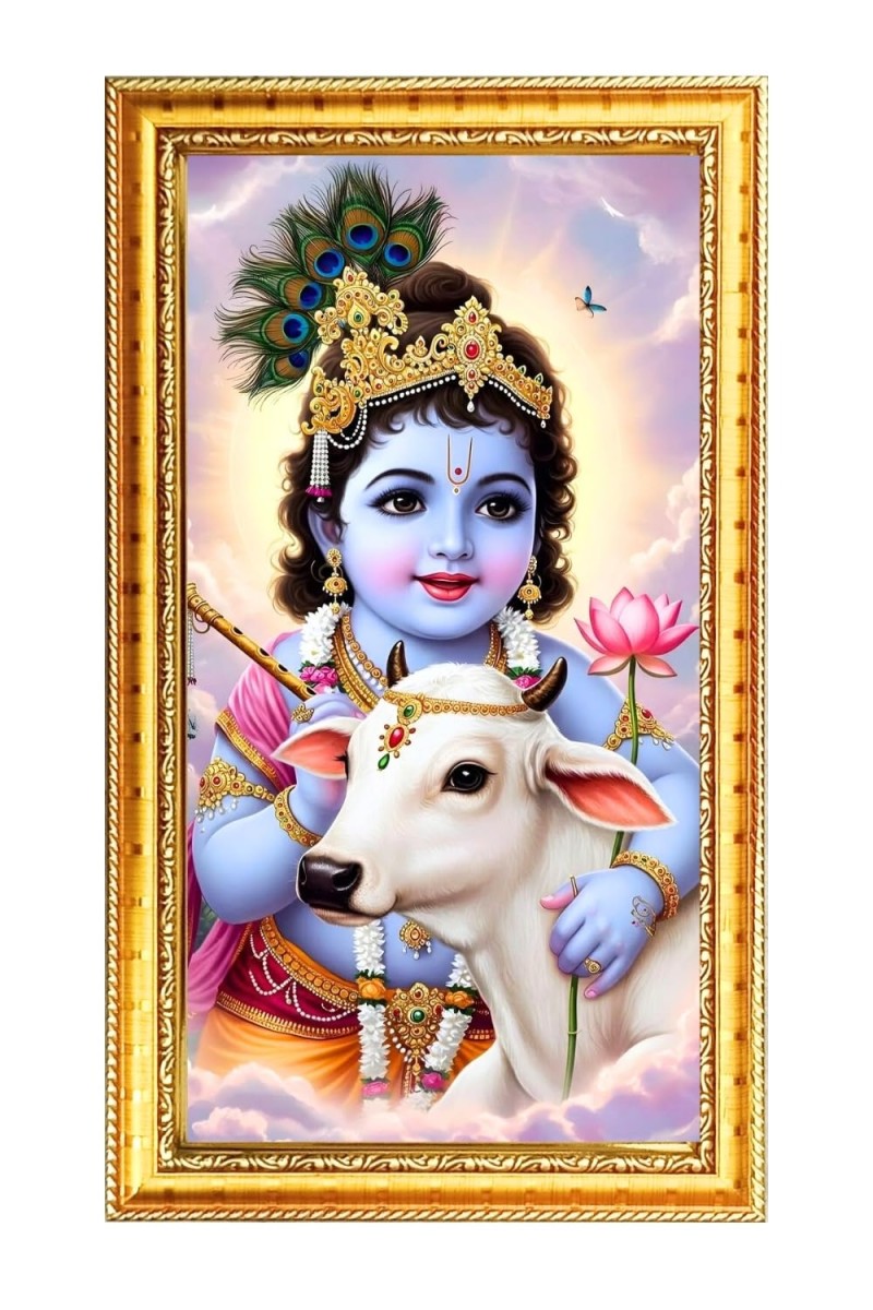 Bal Gopal Digital Golden Color Photo Frame | Hindu Religious Wall Decor | 10x17 Inches - Inspirational Wall Art For Office, Home Decor - Ideal Spiritual Gift (F10281)