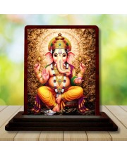 Car Desk/Table Top Lord Ganesha Wooden Photo Stand 3x4 Inches, Compact & Stylish Spiritual Display For Car, Home & Office (Pack Of 1) (F14158)