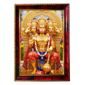 Jay Hanuman Photo Frame For Wall & Table | 7x9 Inch Golden Cherry Finish | Decorative Jai Hanuman Photo Frame For Home, Office & Pooja Room (F11898)