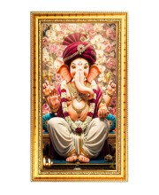 Lord Ganesh Digital Golden Color Photo Frame | Hindu Religious Wall Decor | 12x19 Inches - Inspirational Wall Art For Office, Home Decor - Ideal Spiritual Gift (F10381)