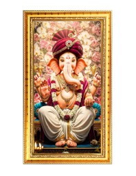Lord Ganesh Digital Golden Color Photo Frame | Hindu Religious Wall Decor | 10x17 Inches - Inspirational Wall Art For Office, Home Decor - Ideal Spiritual Gift (F10381)