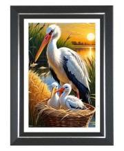 White Stork With Two Chicks In A Nest Photo Wall & Table Frame | 10x14 Inch Black Designer | Perfect For Gifting & Home Decor (F9615)