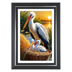 White Stork With Two Chicks In A Nest Photo Wall & Table Frame | 10x14 Inch Black Designer | Perfect For Gifting & Home Decor (F9615) White Stork With Two Chicks In A Nest Photo Wall & Table Frame | 10x14 Inch Black Designer | Perfect For Gifting & Home Decor (F9615)