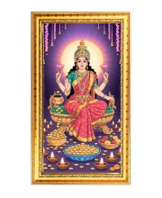 Mata Lakhsmi Digital Golden Color Photo Frame | Hindu Religious Wall Decor | 10x17 Inches - Inspirational Wall Art For Office, Home Decor - Ideal Spiritual Gift (F10300)