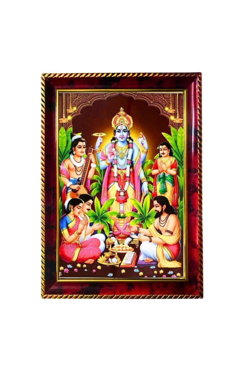 Satyanarayana Photo Frame For Wall & Table | 7x9 Inch Golden Cherry Finish | Decorative Satyanarayana Photo Frame For Home, Office & Pooja Room (F11842)