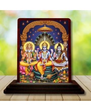 Car Desk/Table Top Lord Vishnu Shakar Brhma Wooden Photo Stand â€“ 3x4 Inches, Compact & Stylish Spiritual Display For Car, Home & Office (Pack Of 1) (F15165)