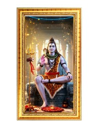Lord Shiva Digital Golden Color Photo Frame | Hindu Religious Wall Decor | 8x15 Inches - Inspirational Wall Art For Office, Home Decor - Ideal Spiritual Gift (F10344)