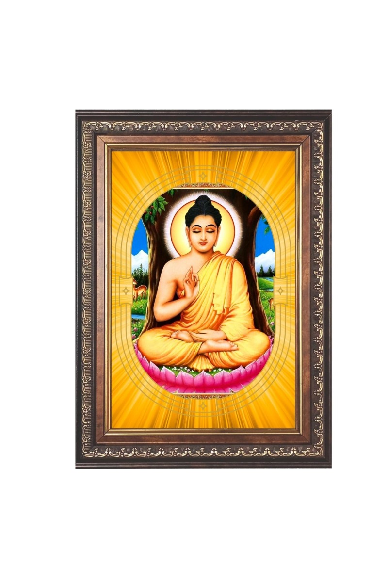 Gautama Buddha Spiritual Guru Digital Photo In Designer Frame, Size 8x12 Inch | Hindu Religious Picture For Home Temple, Office & Gift | Wall Art & Pooja Decor (F10455)