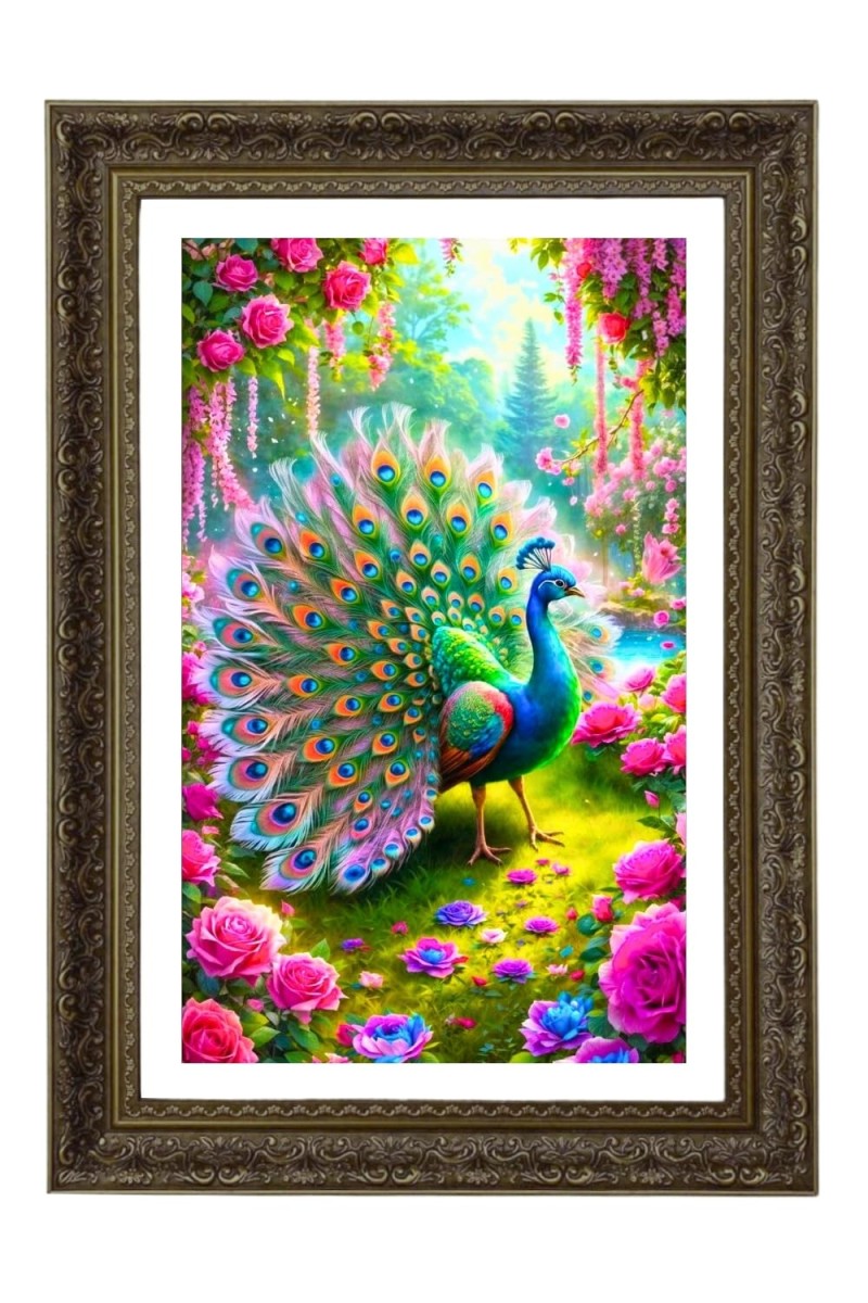 Peacock Big Photo Frame - 20x28 Inches For Home,Temple & Office Decoration (F10685)