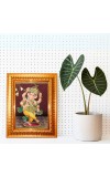 Nritya Ganapati. Golden Designer Photo Frame | 18x22 Inch Religious Wall Hanging Frame For Home & Office Decoration | Hindu Deity Spiritual Gift Item