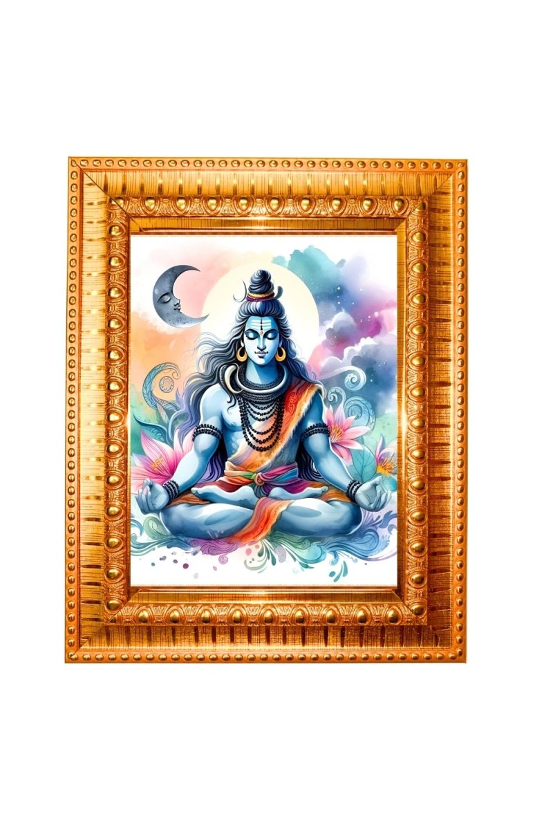 Divine Krishna Golden Designer Photo Frame | 10x14 Inch Religious Wall Hanging Frame For Home, Office Decoration and Spiritual Gift Item (M2)