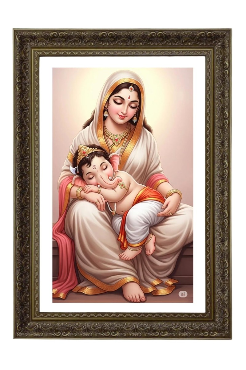 Parvati And Ganesh Big Photo Frame - 20x28 Inches For Home,Temple & Office Decoration (F11088)