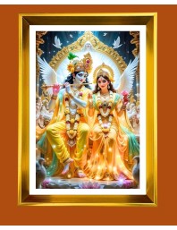 Divine Radha & Krishna Golden Photo Frame - 14x18 Inches | Elegant Wooden Frame For Home, Office & Temple Decoration | Spiritual Wall & Table Decor And Gift Item (F9849)