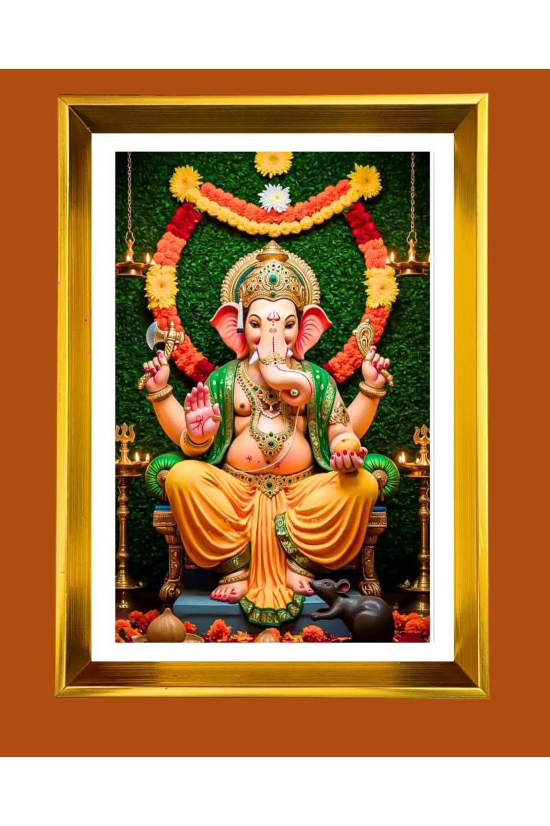 Golden Photo Frame - 10x14 Inches | Elegant Wooden Frame For Home, Office & Temple Decoration | Spiritual Wall & Table Decor and Gift Item