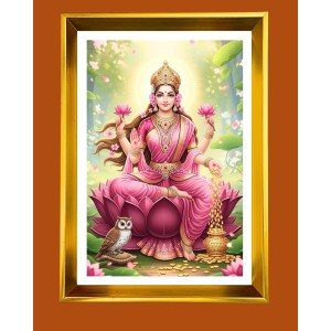 Maa Lakhsmi Golden Photo Frame - 10x14 Inches | Elegant Wooden Frame For Home, Office & Temple Decoration | Spiritual Wall & Table Decor and Gift Item