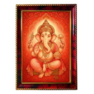 Lord Ganesha Photo Frame For Wall & Table | 7x9 Inch Golden Cherry Finish | Decorative Lord Ganesha Photo Frame For Home, Office & Pooja Room (F11804)