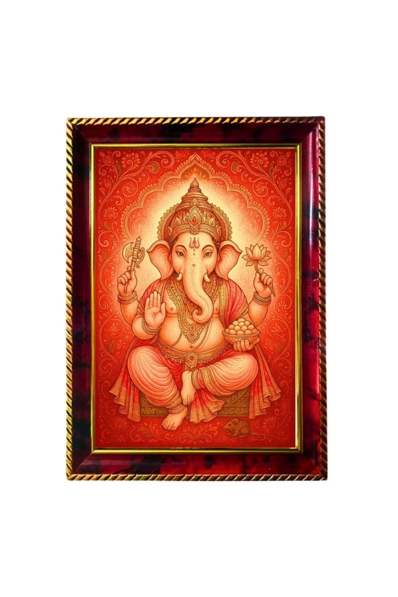 Lord Ganesha Photo Frame For Wall & Table | 7x9 Inch Golden Cherry Finish | Decorative Lord Ganesha Photo Frame For Home, Office & Pooja Room (F11804)
