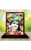 Car Desk/Table Top Loird Krishna Wooden Photo Stand 3x4 Inches, Compact & Stylish Spiritual Display For Car, Home & Office (Pack Of 1) (F14632)