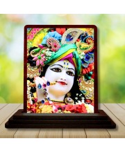 Car Desk/Table Top Loird Krishna Wooden Photo Stand 3x4 Inches, Compact & Stylish Spiritual Display For Car, Home & Office (Pack Of 1) (F14632)