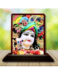 Car Desk/Table Top Loird Krishna Wooden Photo Stand 3x4 Inches, Compact & Stylish Spiritual Display For Car, Home & Office (Pack Of 1) (F14632)