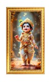 Little Krishna Digital Golden Color Photo Frame | Hindu Religious Wall Decor | 10x17 Inches - Inspirational Wall Art For Office, Home Decor - Ideal Spiritual Gift (F10272)