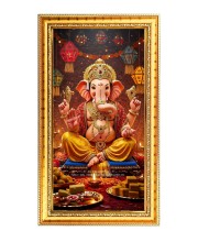 Lord Ganesh Digital Golden Color Photo Frame | Hindu Religious Wall Decor | 12x19 Inches - Inspirational Wall Art For Office, Home Decor - Ideal Spiritual Gift (F10335)