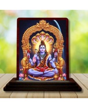 Car Desk/Table Top Lord Shiva Wooden Photo Stand 3x4 Inches, Compact & Stylish Spiritual Display For Car, Home & Office (Pack Of 1) (F14310)